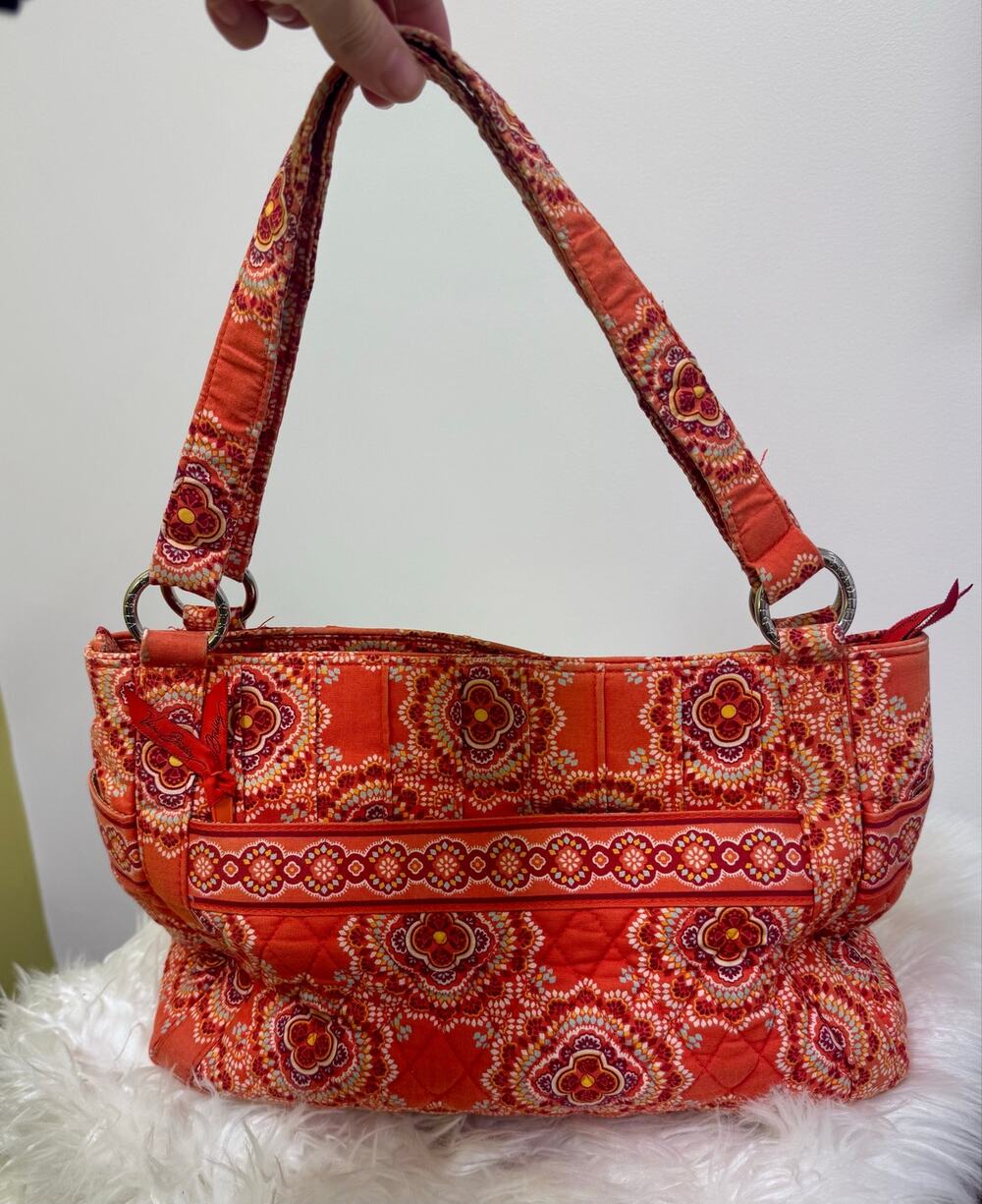 VTG Vera Bradley Paprika Medallion Shoulder Bag Zip Top Orange Turquoise Retired